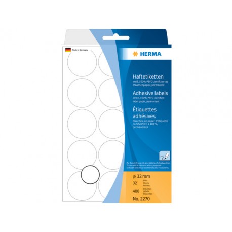 Etiket Herma 32mm rond wit/pak 480